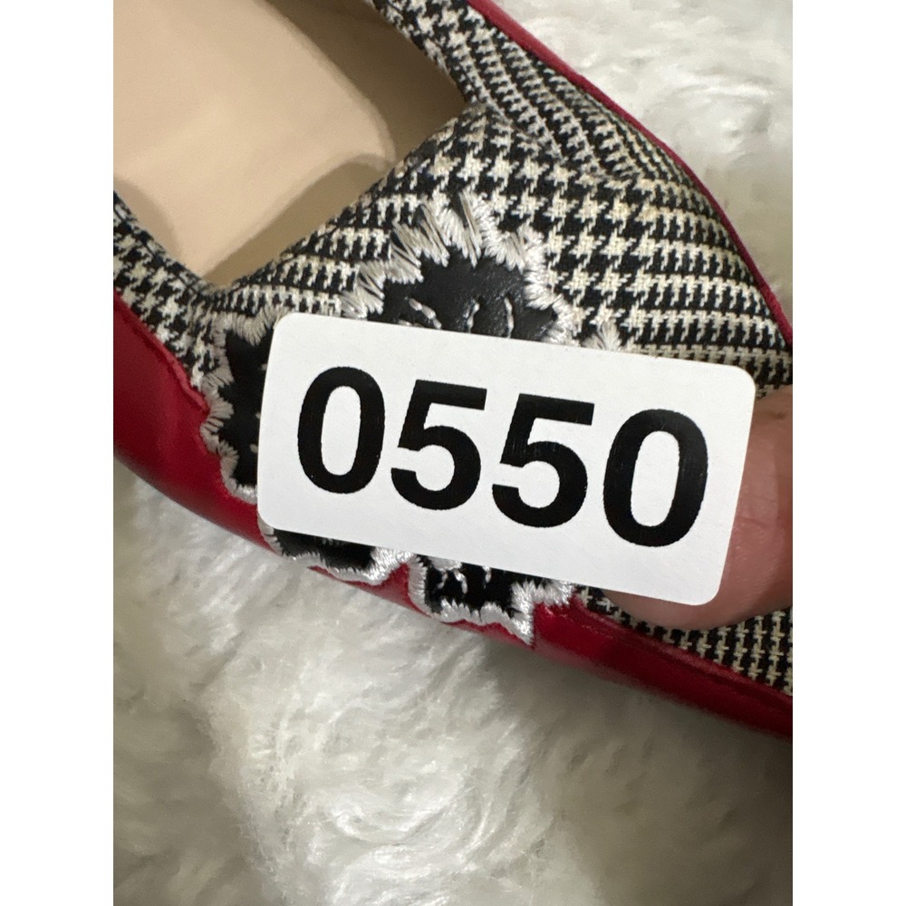 L.K. Bennett Flats Women 37 Pointed Toe Red Houndstooth Floral Embroidery Spain - Picture 11 of 11